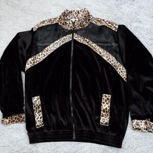 Vintage Rio Jacket Womens‎ Black 1X Track Zip Up Sheer Animal Print 70's Disco